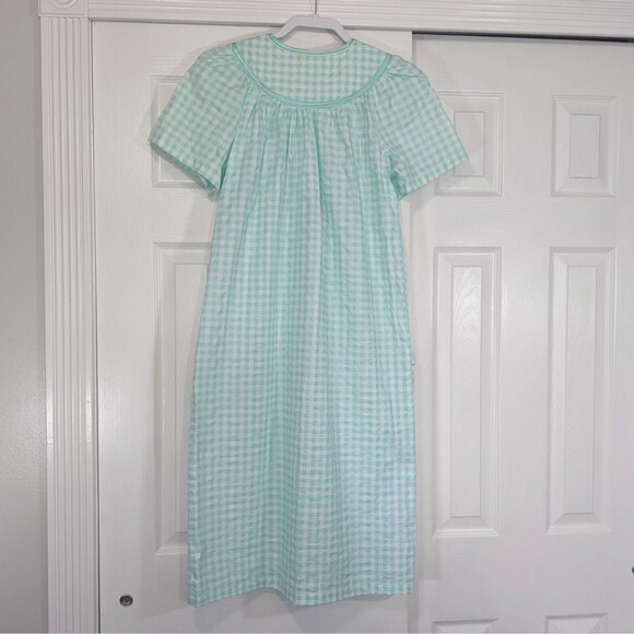 Elegant Emily Duster House Coat Robe S Mint Green Gingham Plaid Pearl New NWT - Picture 7 of 10